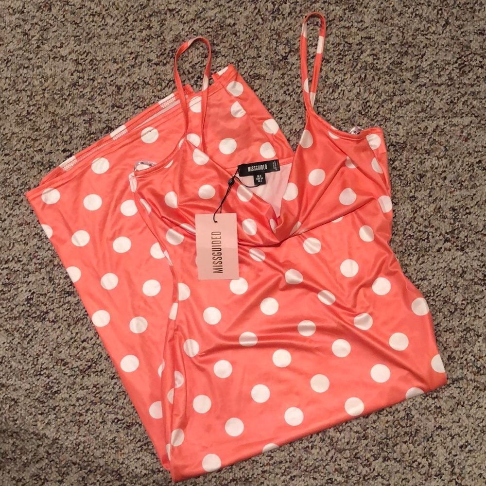 NWT Missguided slinky polka dot midi slip dress